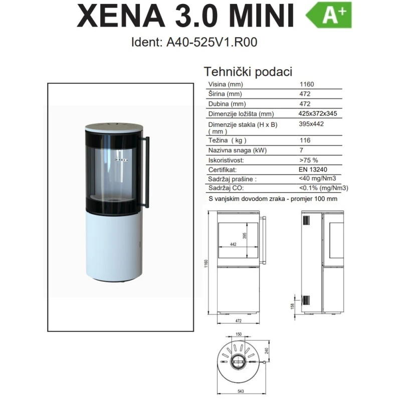 Kaminska peć Thermia Xena Mini - crni, bez kamena