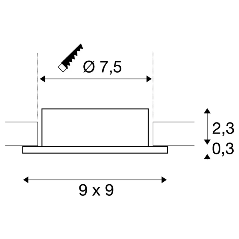 NEW TRIA® 75, stropni montažni prsten, D: 9 Š: 9 V: 2,6 cm, IP 20