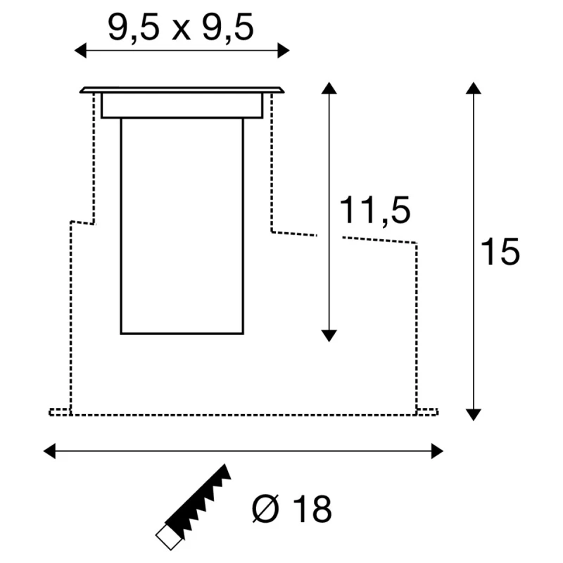 DASAR® S, ugradbena podna svjetiljka, četvrtasta, 4W, 3000K, 24°, IP67, cilindrična, 