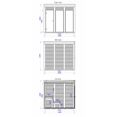 Eco moderna sauna 2.4x2.4m borovina