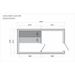Lux moderna sauna 2.3x4.4m termo drvo/borovina