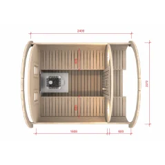 Sauna bačva 2.4 m Ø 2.27 m termo drvo